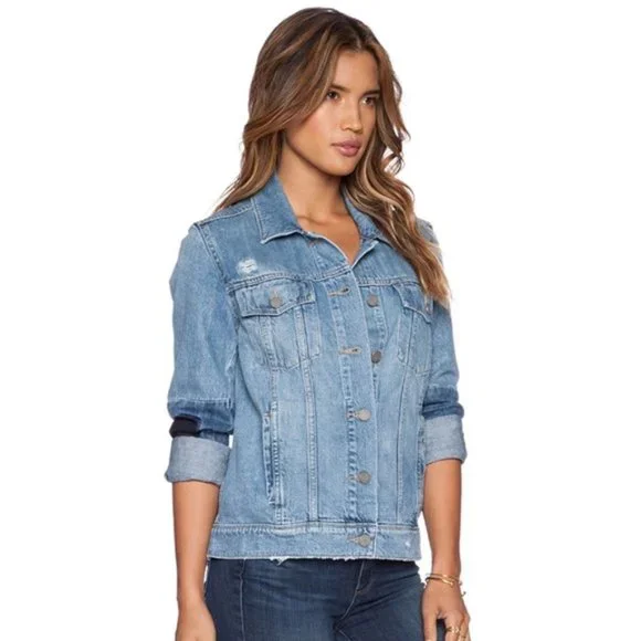 Paige Heidi Patchwork Jean Jacket in Underwood Denim size X-Small - Picture 2 of 13